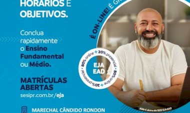 Abertas as matrículas para o EJA em Marechal Cândido Rondon