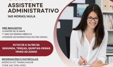 Curso gratuito de Assistente Administrativo está com inscrições abertas