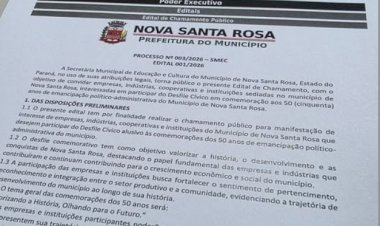 Inscrições abertas para participação no Desfile Cívico dos 50 anos de Nova Santa Rosa