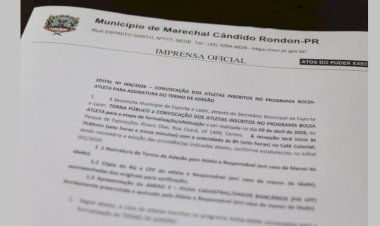 Assinatura do Bolsa-Atleta 2026 será realizada nesta quinta-feira em Marechal Rondon