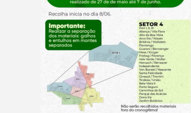 Moradores do setor 4 devem disponibilizar galhos e entulhos para recolha até 7 de junho