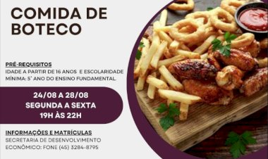 Curso comidas de boteco começa na próxima segunda na sala do empreendedor