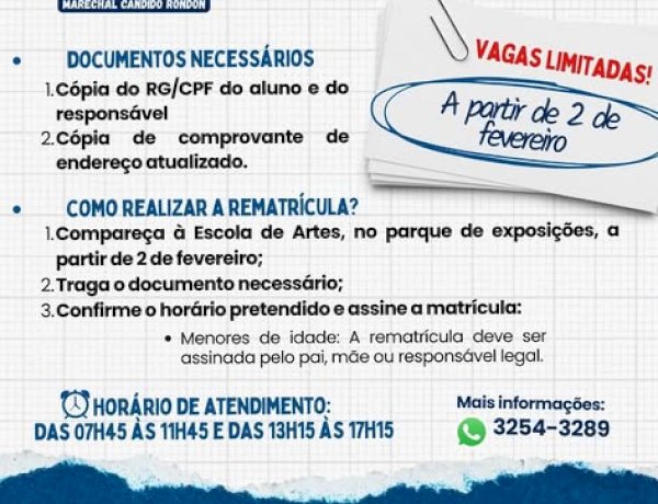 Seguem abertas as matrículas para a Escola de Artes de Marechal Cândido Rondon