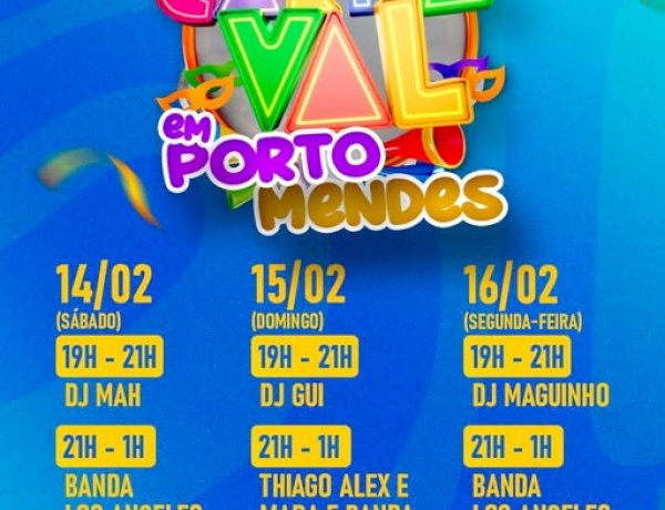 Porto Mendes  terá programação musical especial durante o feriadão de carnaval