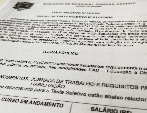 Prefeitura abre inscrições para estágio remunerado em Marechal Rondon