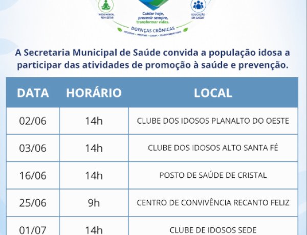 Programa Saúde em Equilíbrio atenderá idosos da sede e distritos de Nova Santa Rosa
