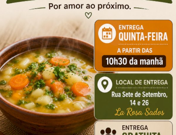 Cardápio Sopa para as Famílias: iniciativa da vereadora Salete distribui refeições gratuitas nesta quinta-feira
