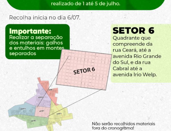 Depósito de galhos e entulhos no setor 6 de Marechal Cândido Rondon deve ser feito até o dia 5 de julho