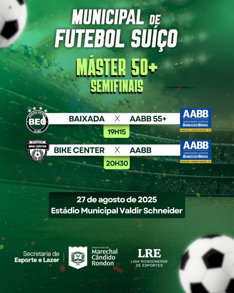 Estádio Valdir Schneider recebe a final do Municipal de Futebol Suíço 50+ nesta segunda-feira