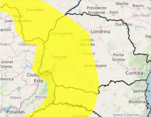 Inmet emite alerta de tempestade para 223 cidades do Paraná nesta segunda-feira