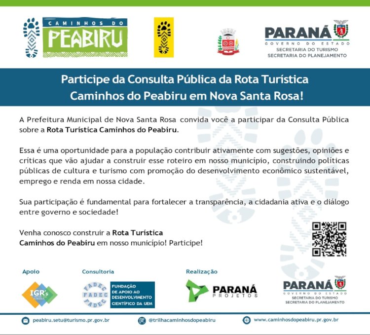 Prefeitura de Nova Santa Rosa abre Consulta Pública para Rota Turística Caminhos do Peabiru