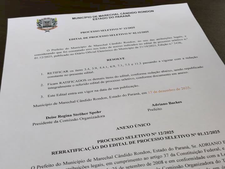 Inscrições para estágio em Direito na prefeitura de Marechal Cândido Rondon seguem abertas até 30 de janeiro