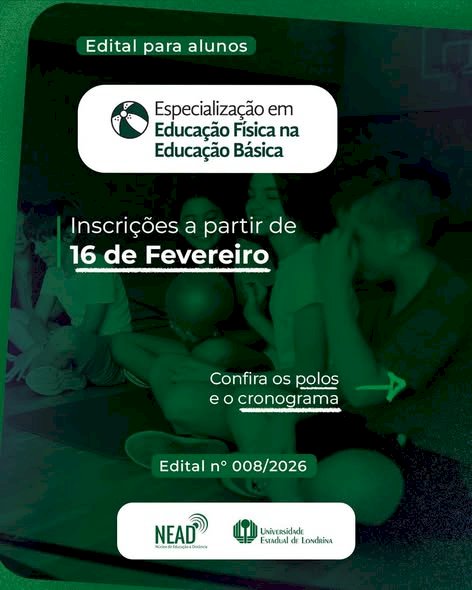 UEL abre inscrições para Pós-Graduação em Educação Física na Educação Básica em Nova Santa Rosa