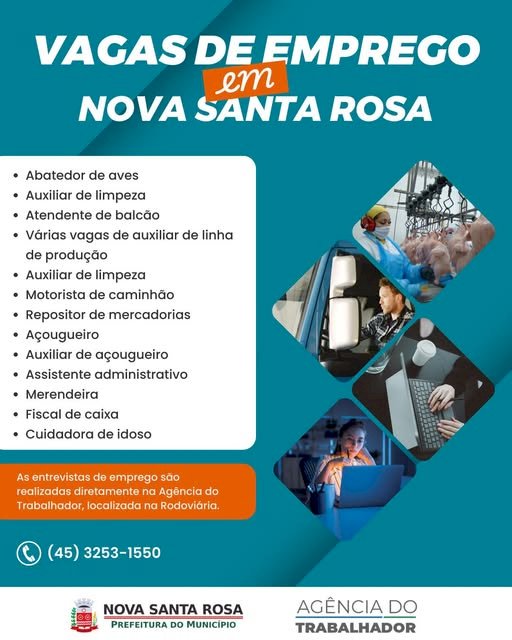 Agência do Trabalhador anuncia novas vagas de emprego em Nova Santa Rosa