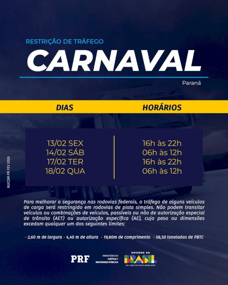 PRF inicia Operação Rodovida Carnaval 2026 no Paraná com foco na redução de acidentes