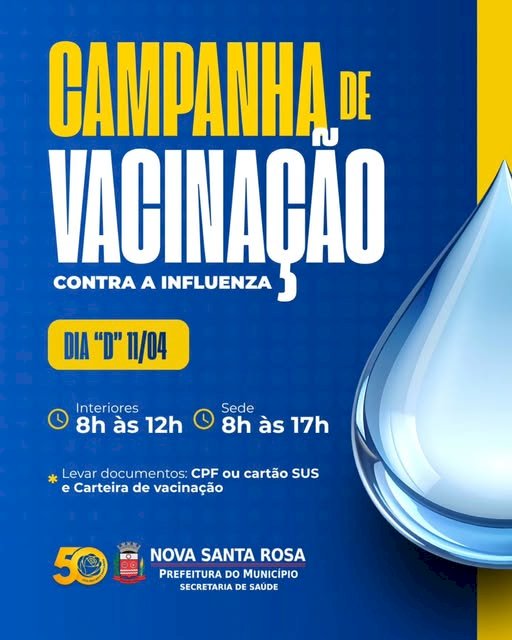 Nova Santa Rosa promove Dia D de vacinação contra a Influenza em 11 de abril