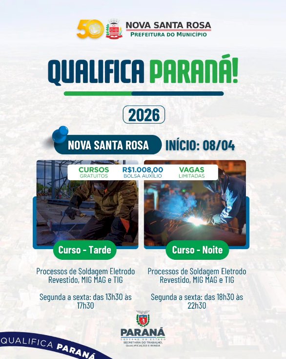 Curso gratuito de soldagem oferece bolsa de R$ 1.008 e está com últimas vagas em Nova Santa Rosa