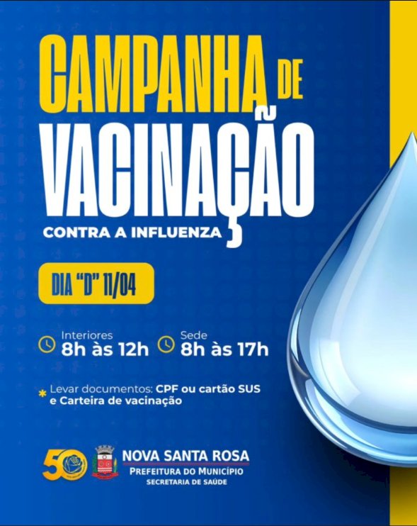 Dia D da Vacinação contra a Influenza acontece neste sábado em Nova Santa Rosa