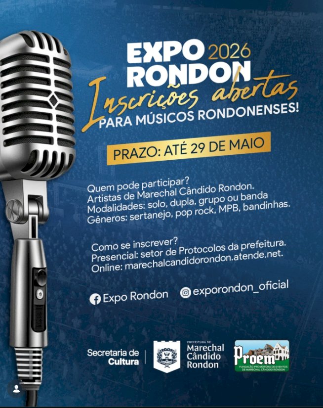 Músicos rondonenses podem se inscrever para a Expo Rondon 2026 até 29 de maio