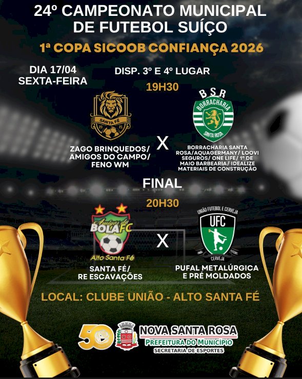 Final do Campeonato Municipal de Futebol Suíço acontece nesta sexta-feira em Nova Santa Rosa