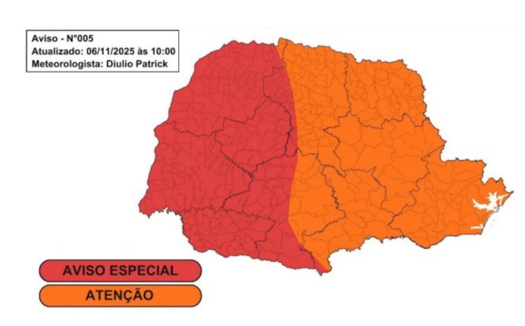 Simepar alerta para tempestades severas no Paraná entre sexta-feira e sábado,
