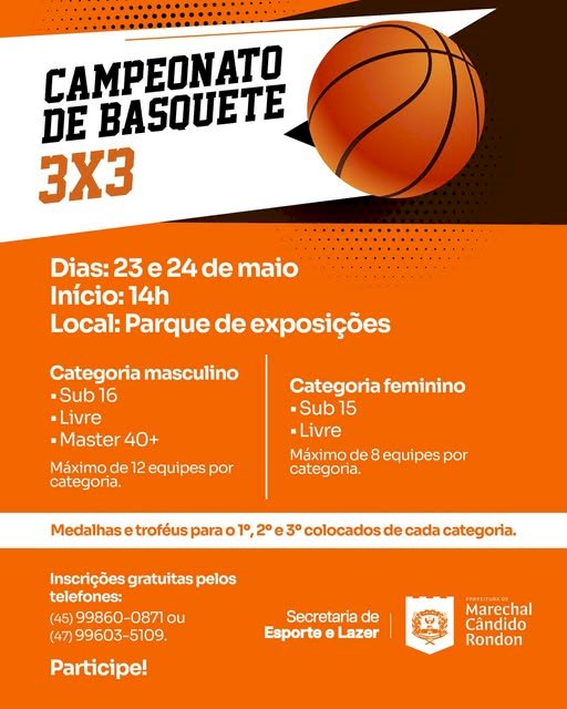 Abertas as inscrições para o Campeonato de Basquete 3x3 em Marechal Rondon