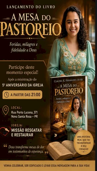 Lançamento do livro “A Mesa do Pastoreio” marca celebração de 5 anos da Igreja Missão Resgatar e Restaurar