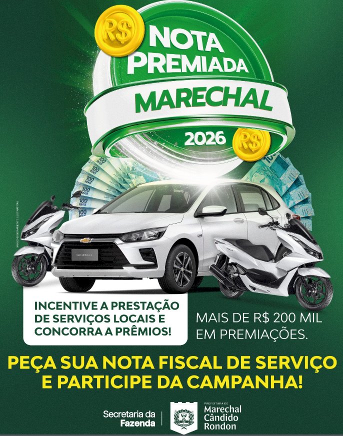 Cadastro para primeiro sorteio da Nota Premiada Marechal 2026 termina nesta segunda-feira
