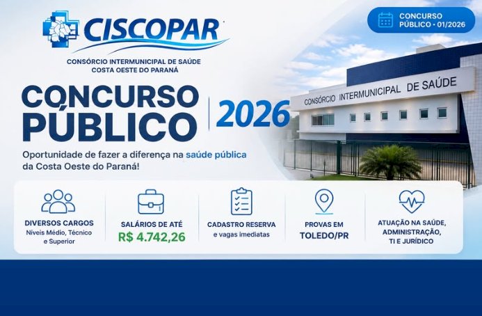 CISCOPAR abre concurso público com vagas para níveis médio, técnico e superior