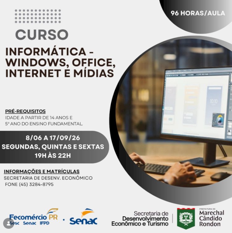 Prefeitura e Senac Marechal abrem inscrições para curso gratuito de informática