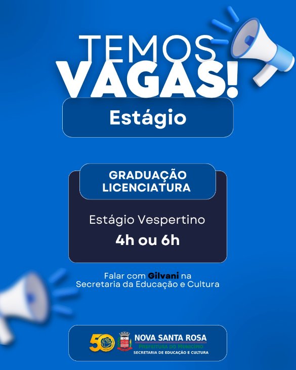 Secretaria de Educação e Cultura abre vagas de estágio para estudantes de licenciatura em Nova Santa Rosa