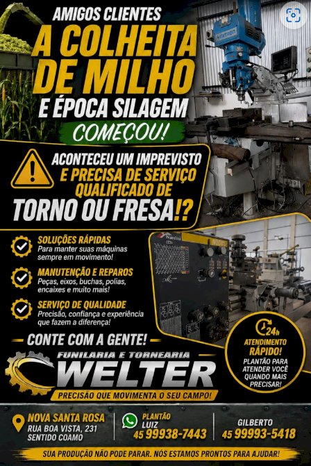 Colheita de milho e silagem em alta: tornearia especializada oferece suporte emergencial 24 horas no oeste do Paraná