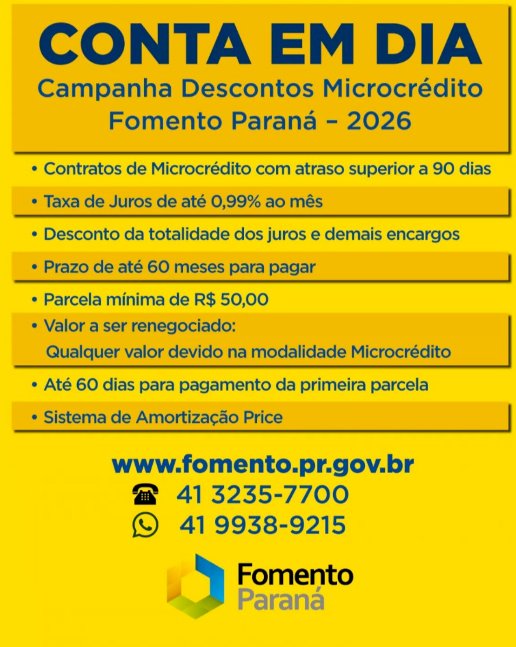 Fomento Paraná lança campanha para renegociar dívidas do microcrédito até 31 de julho