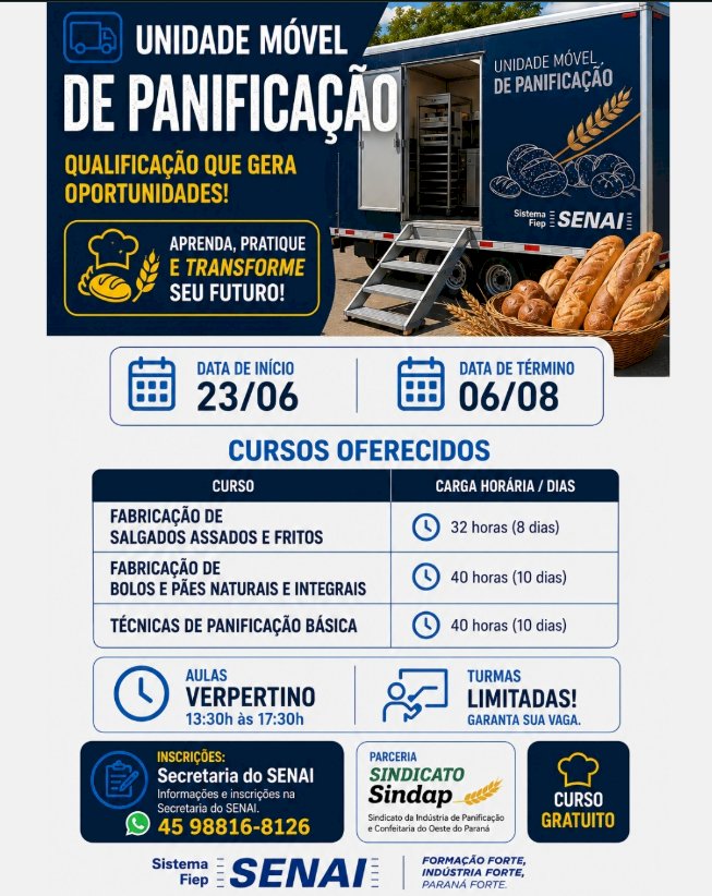 SENAI abre últimas vagas para cursos gratuitos de panificação em Marechal Cândido Rondon