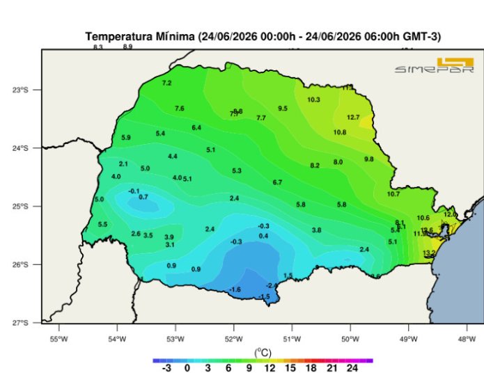 Geada cobre o Oeste do Paraná e Novo Três Passos registra 0 °C ao amanhecer
