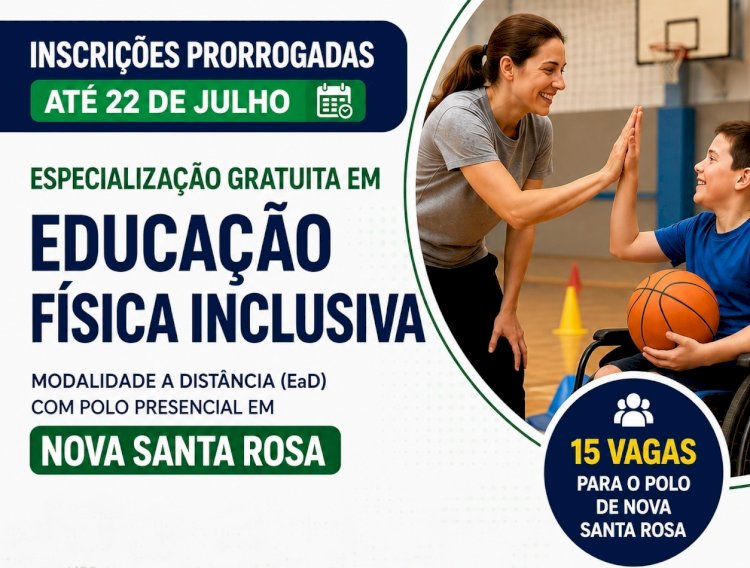 UEL prorroga inscrições para especialização gratuita em Educação Física Inclusiva com polo em Nova Santa Rosa