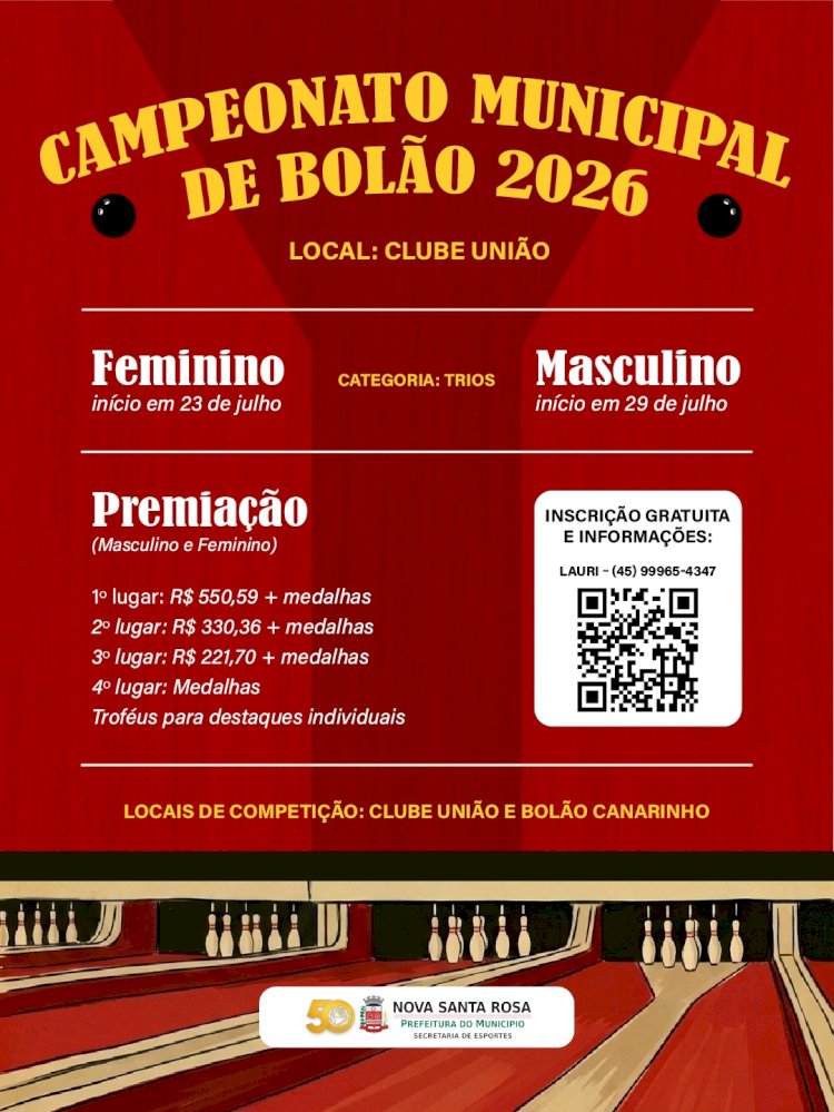 Inscrições abertas para o Campeonato Municipal de Bolão de Nova Santa Rosa 2026