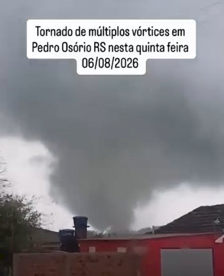 Tornado é registrado em Pedro Osório, no Sul do RS,