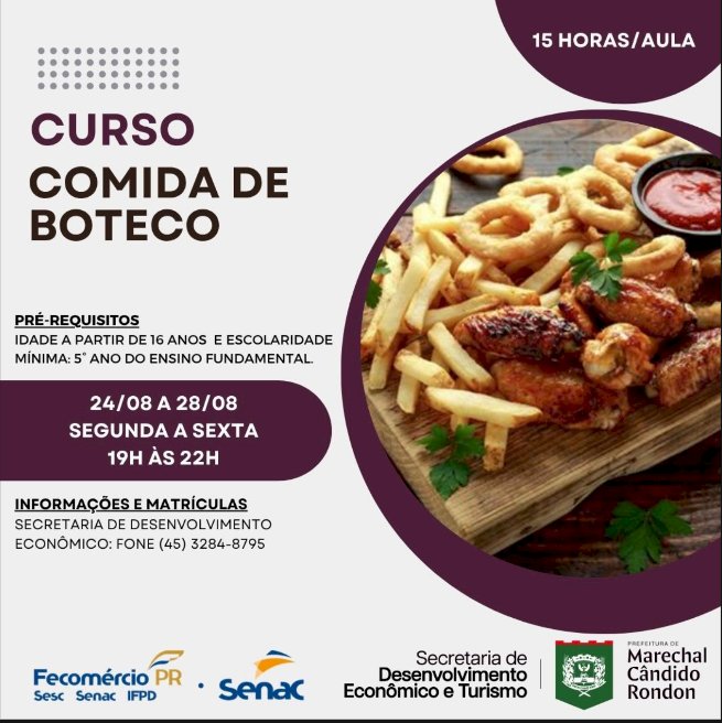 Curso comidas de boteco começa na próxima segunda na sala do empreendedor
