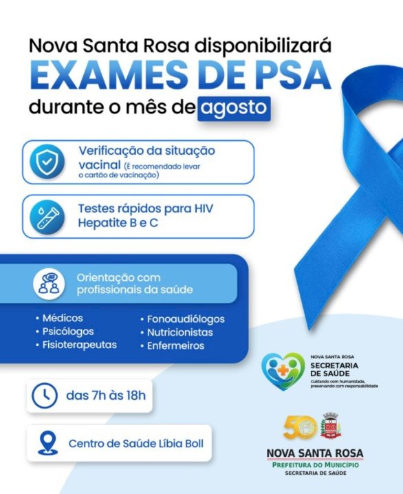 Agosto Azul chega à reta final com reforço ao cuidado com a saúde do homem em Nova Santa Rosa