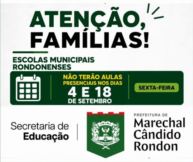 Escolas municipais de Marechal Cândido Rondon suspendem aulas presenciais em 4 e 18 de setembro para os Jogos Bom de Bola