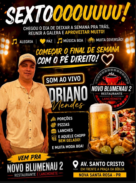 Sexta com música ao vivo e chope gelado no Novo Blumenau 2 em Nova Santa Rosa