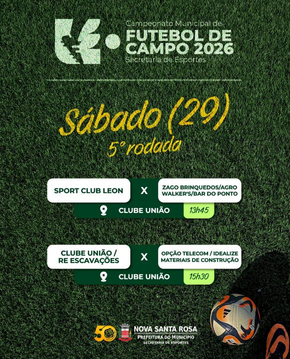 Bola rola no Clube União neste sábado com a 5ª rodada do Municipal de Campo