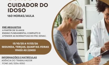 Prefeitura e Senac oferecem curso gratuito de Cuidador do Idoso