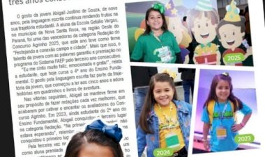 Estudante de Nova Santa Rosa é premiada no Concurso Agrinho e ganha destaque em revista