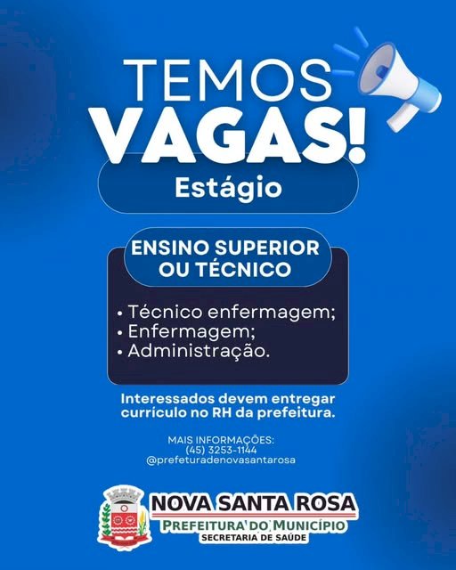 Secretaria de Saúde de Nova Santa Rosa está contratando estagiários para diferentes setores