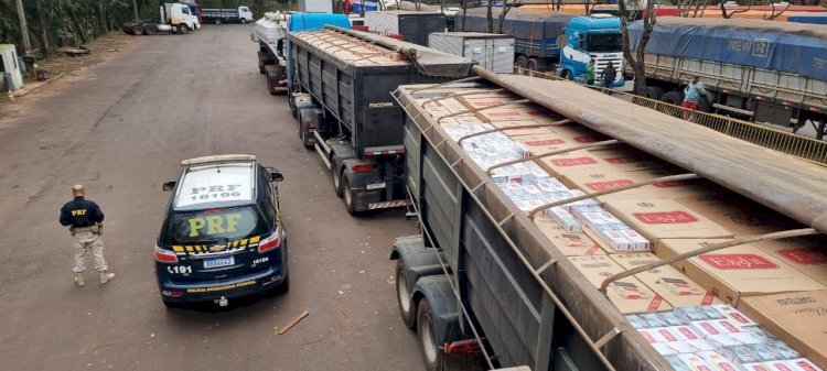 PRF apreende 600 mil maços de cigarros na BR-163, em Marechal Cândido Rondon (PR)