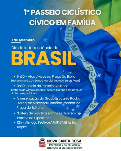 1º Passeio Ciclístico Cívico em Família será realizado neste domingo (07) em Nova Santa Rosa