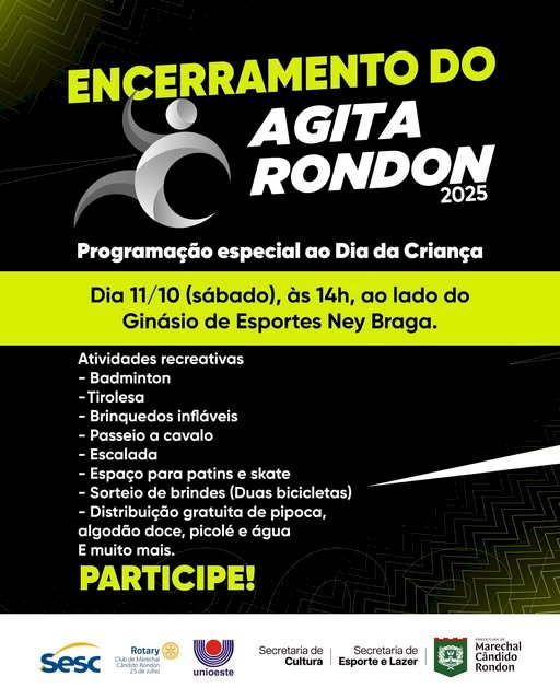 Agita Rondon encerra edição 2025 com programação especial alusiva ao Dia da Criança