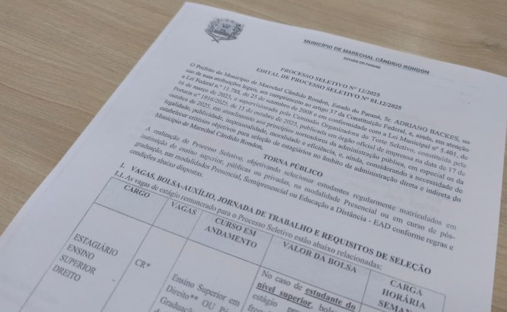 Inscrições para processo seletivo para estágio em direito estão abertas na prefeitura rondonense